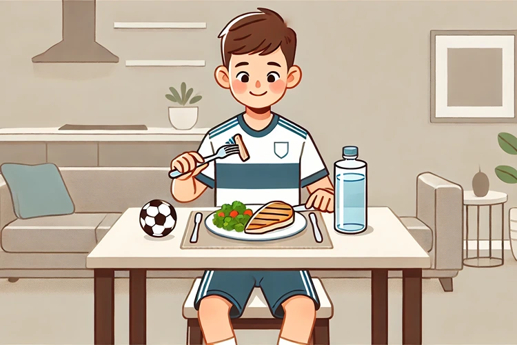 Soccer player enjoying a balanced post-game meal.